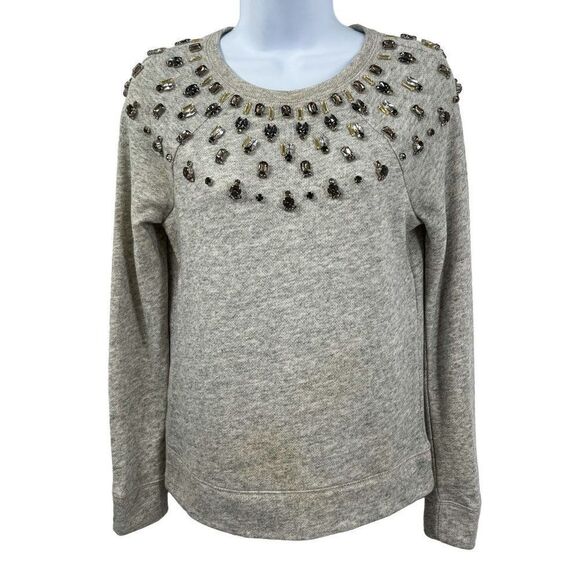 Ann Taylor Loft Gemstone Rhinestone Accent Long Sleeve Top Sweatshirt Petite - Picture 1 of 6